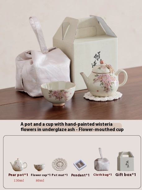 Hand Painted Wisteria Flower One Pot One Cup Kung Fu Teapot Tea Cup