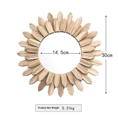 European-style Solid Wood Handmade Finish Hanging Mirror Homestay Hotel Entrance Decoration Hanging - Xh 22 235 Diameter 30Cm - View 1