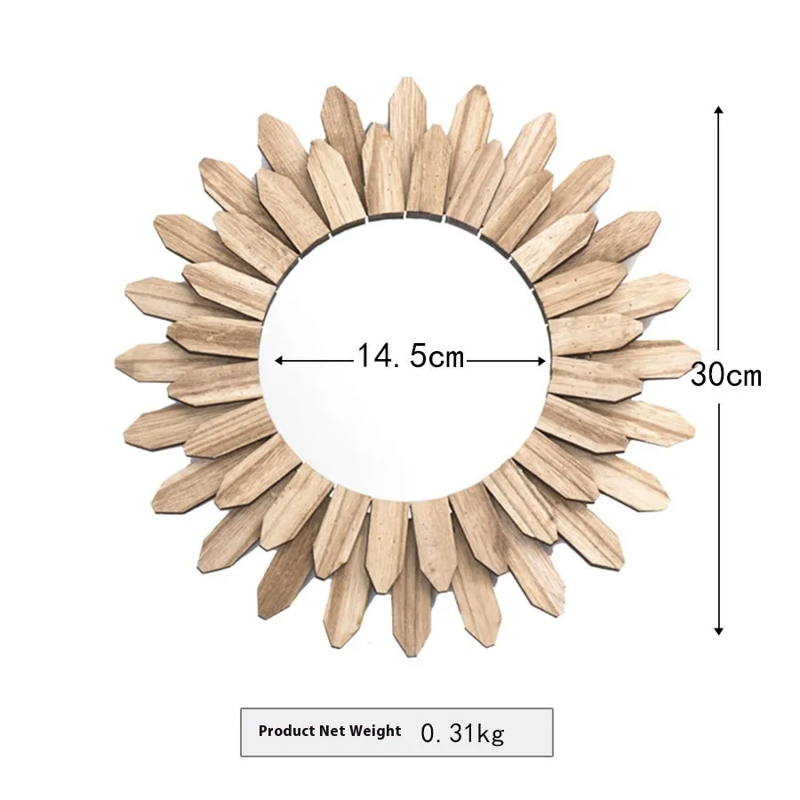 European-style Solid Wood Handmade Finish Hanging Mirror Homestay Hotel Entrance Decoration Hanging - Xh 22 235 Diameter 30Cm
