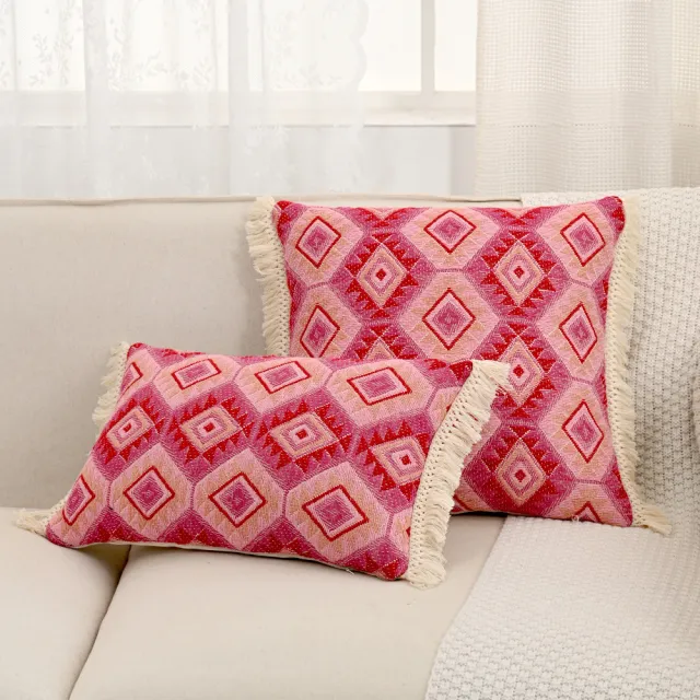 Rose Red Jacquard Girly Style Pillow Sofa Living Room Nordic Ins Cream Style Throw Pillowcase Pink - Shop at LoveMi
