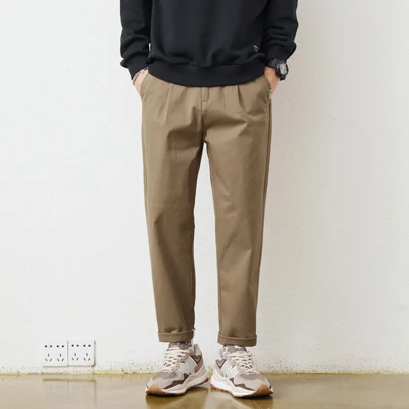 Loose, Simple And All-matching Khaki Tooling Straight-leg Trousers