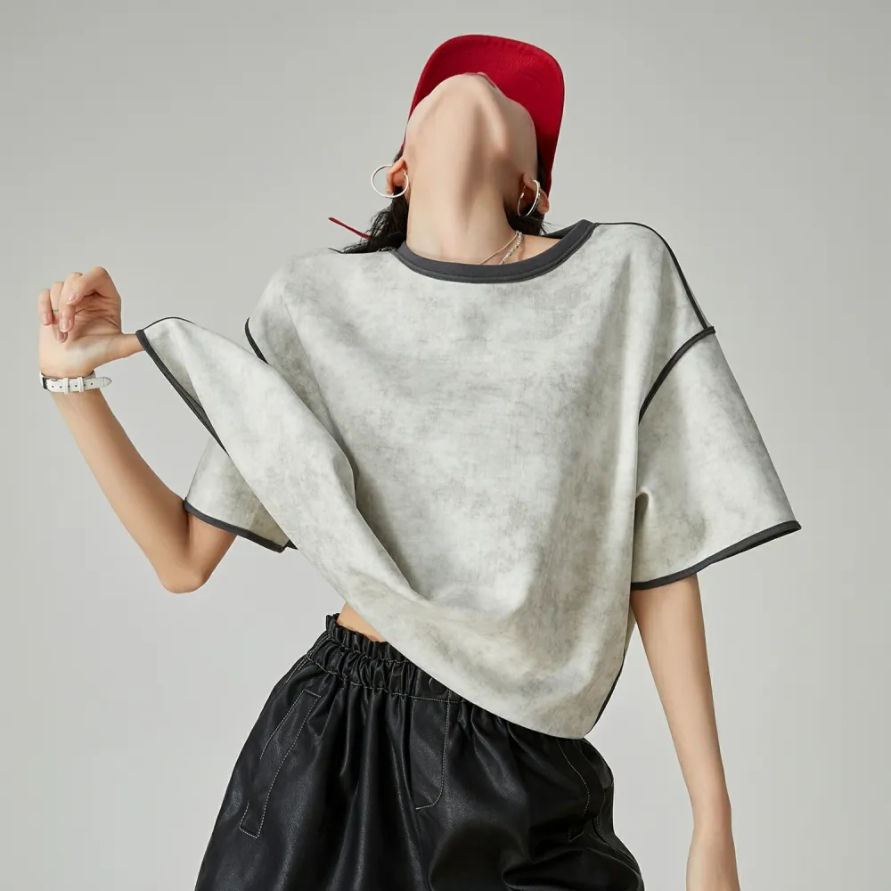 Gray American Blooming Loose Profile Short-sleeved T-shirt For Women