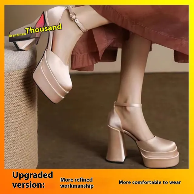 Small Chunky Heel Waterproof Platform High Heels Champagne 39 - Shop at LoveMi