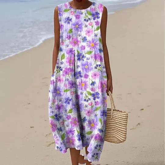 Sleeveless Casual Print Temperament Long Dress Dress Slim Fit - 45 Model E615