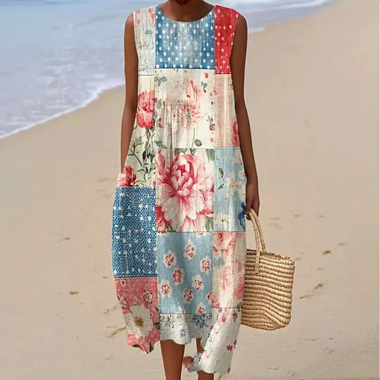 Sleeveless Casual Print Temperament Long Dress Dress Slim Fit - 48 Model E615