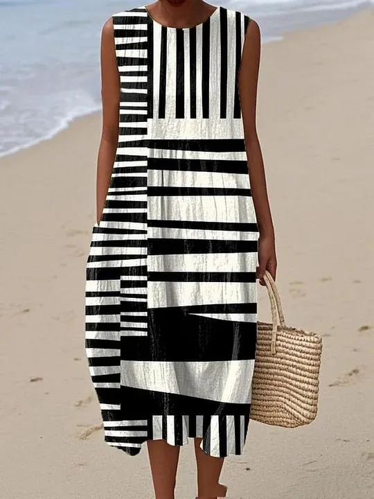 Sleeveless Casual Print Temperament Long Dress Dress Slim Fit 39 Model E615 - Shop at LoveMi