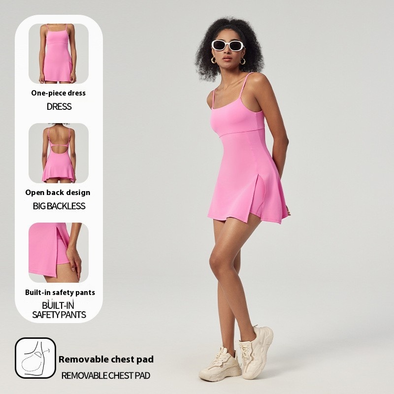 Anti-exposure Basic Sports Dress With Chest Pad Yoga Tennis Skirt