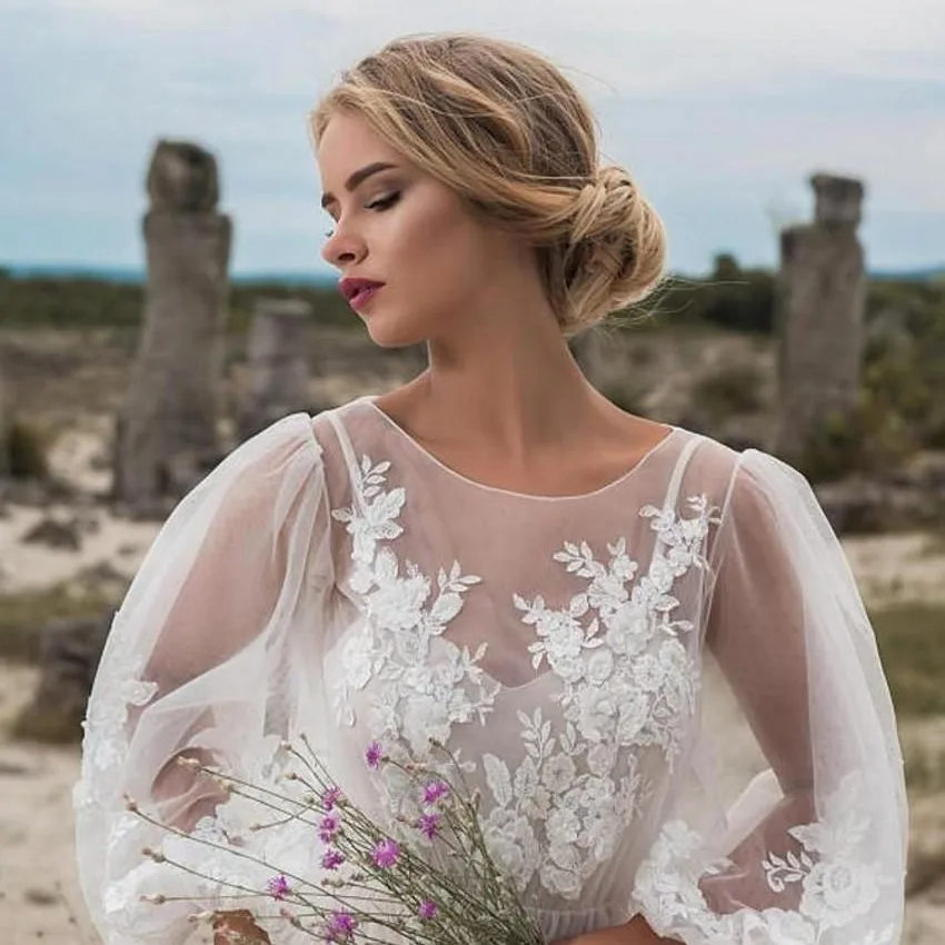 Round Collar Gauze Embroidered One-piece Dress Wedding