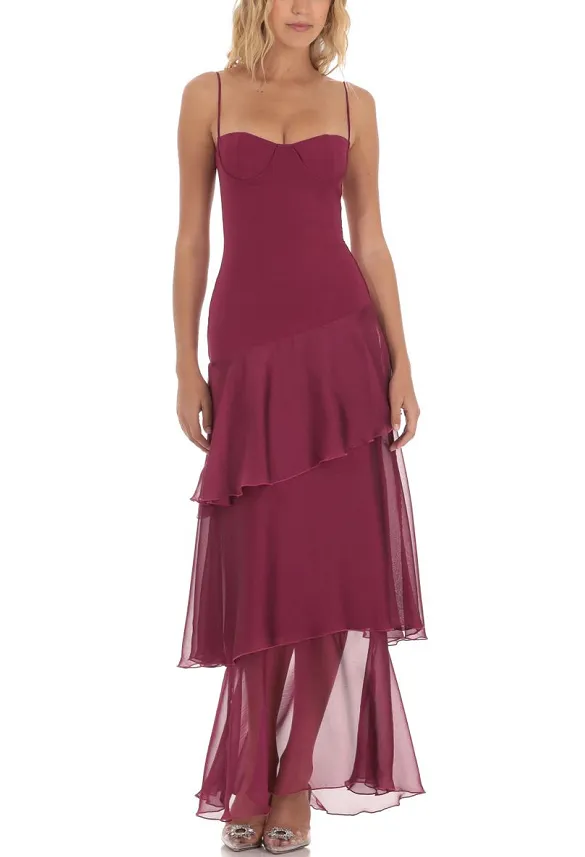 Fashion Evening Party Dress Slim Fit Ladies - Wine Red