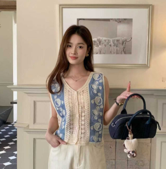 Heavy Industry Crochet Embroidery Denim Waistcoat Vest