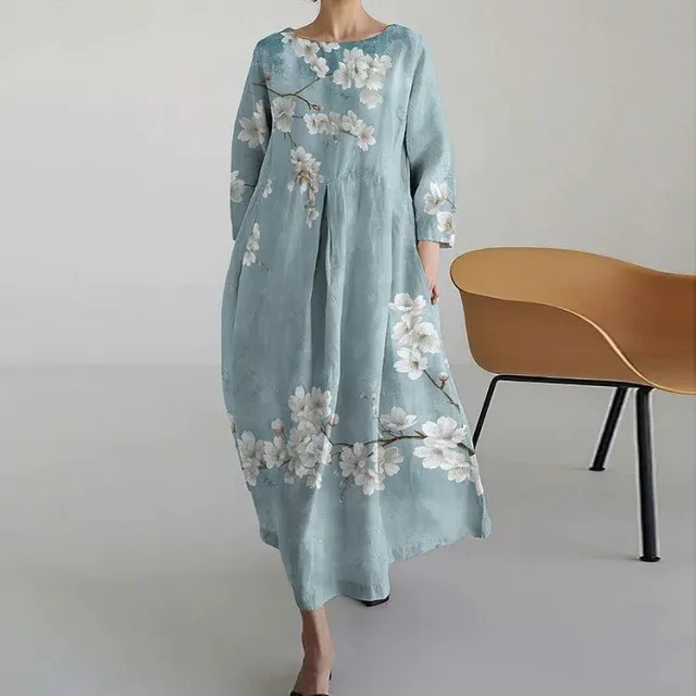 Women's Loose Round Neck Fashion Printed Dress White Line C939 - Shop at LoveMi