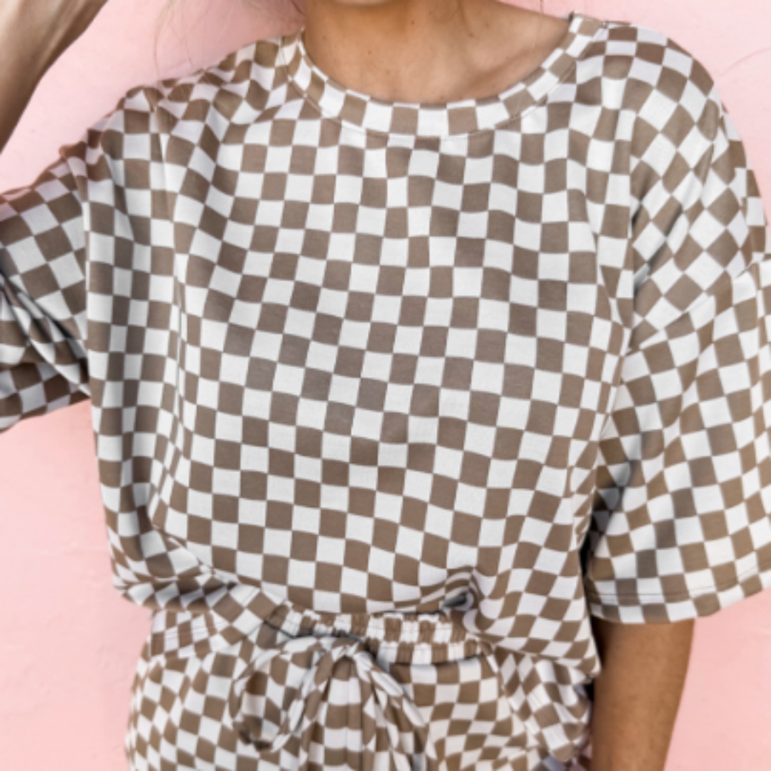 Brown Checkered Top And Short Casual 2pcs Set