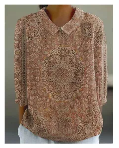 Loose Printed Crew Neck Casual Plus Size Women's Shirt - Bj241 - View 1