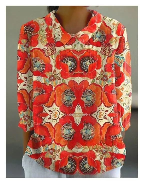Loose Printed Crew Neck Casual Plus Size Women's Shirt - Bj2423-M