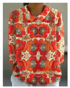 Loose Printed Crew Neck Casual Plus Size Women's Shirt - Bj2423-M - View 1