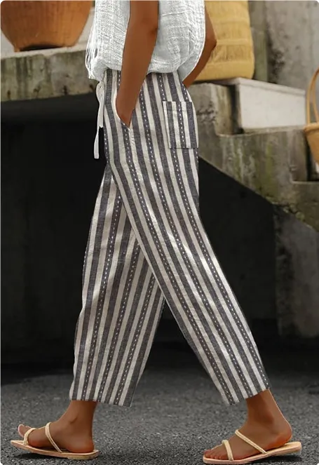 Pocket Casual Printed Elastic Waist Cropped Straight Pants Figure 6 L - Shop at LoveMi