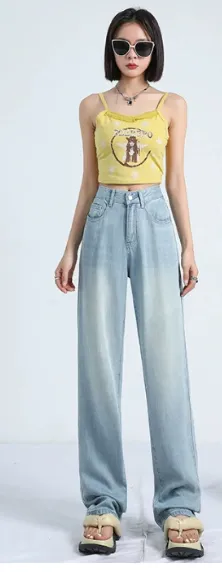 Lyocell Jeans Women's Summer Wide Leg High Waist Thin Loose Nostalgic Trousers Single - Shop at LoveMi
