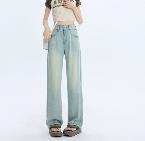 Lyocell Jeans Women's Summer Wide Leg High Waist Thin Loose Nostalgic Nine Points Double - Shop at LoveMi