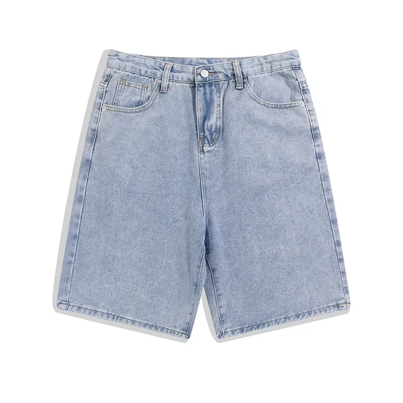 Casual Solid Color Denim Shorts Men's Five Points Straight-leg Pants