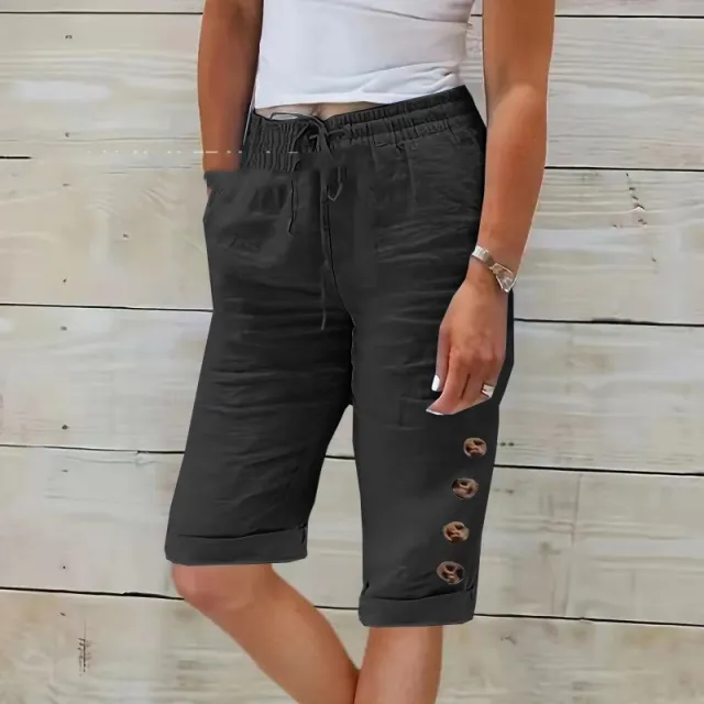 Summer Elastic Waist Solid Color Cotton Linen Wide Leg Pants Black - Shop at LoveMi