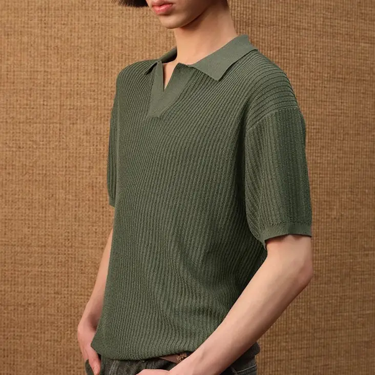 Business Style Polo Collar Stripes Ice Silk Breathable