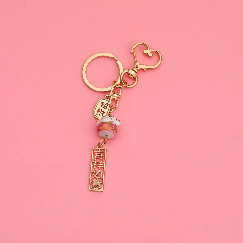 Cute Cartoon Ceramic Lucky Cat Keychain Ring Chain Creative Gift
