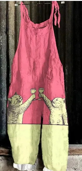Women's Suspender Pants Animal Vintage Print Xxl 10 Style - Shop at LoveMi
