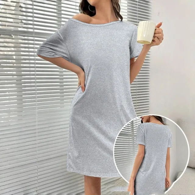Spring And Summer Home Wear Comfort And Casual Loose Women's Nightdress Short Sleeve Pajamas Gray - Shop at LoveMi