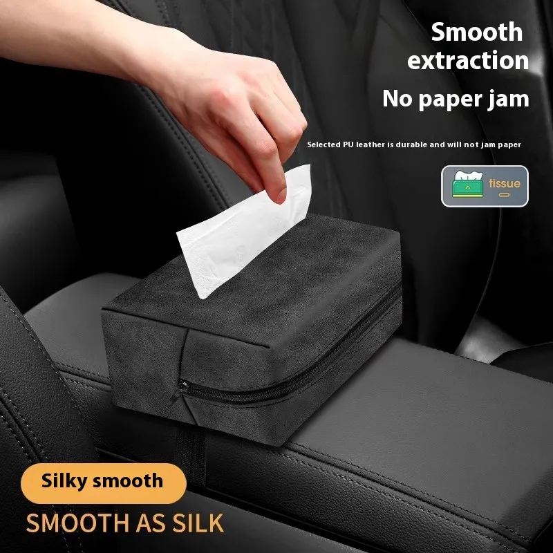 Suede Car Tissue Box Tissue Bag Hanging Multi-function