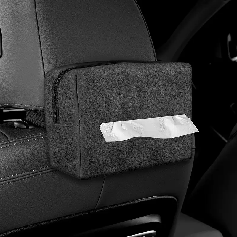 Suede Car Tissue Box Tissue Bag Hanging Multi-function