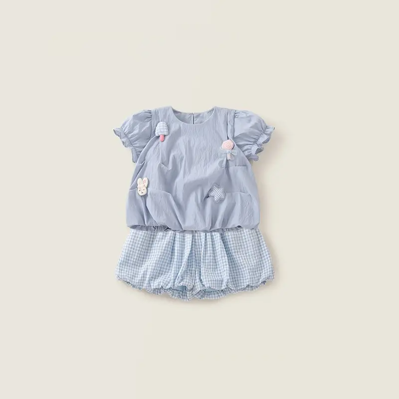 Girls' Western Style Fashion Summer Baby Short Sleeve Shorts Two-piece Set