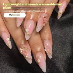 Wear Nail Flower Gilding Nail Tips Gradient - Gold Silk Butterfly - View 1