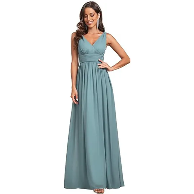 Women's Elegant Graceful Deep V neck Sleeveless Chiffon Formal Maxi Evening Dress Blue - Shop at LoveMi