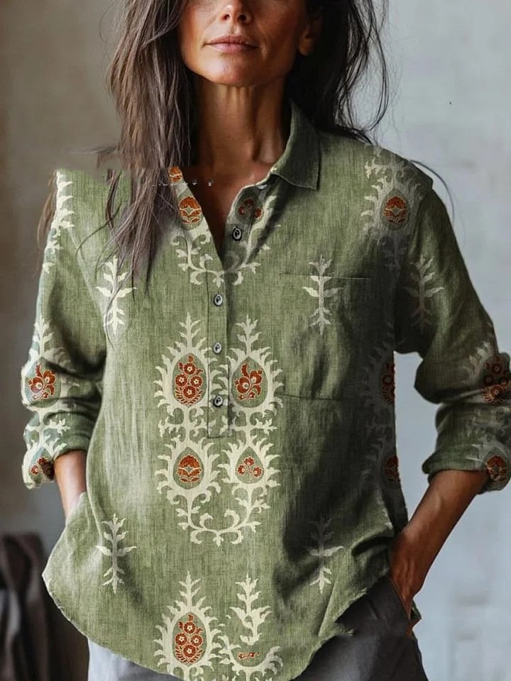 European And American All-matching Casual Half Open Lapel Long Sleeve Shirt