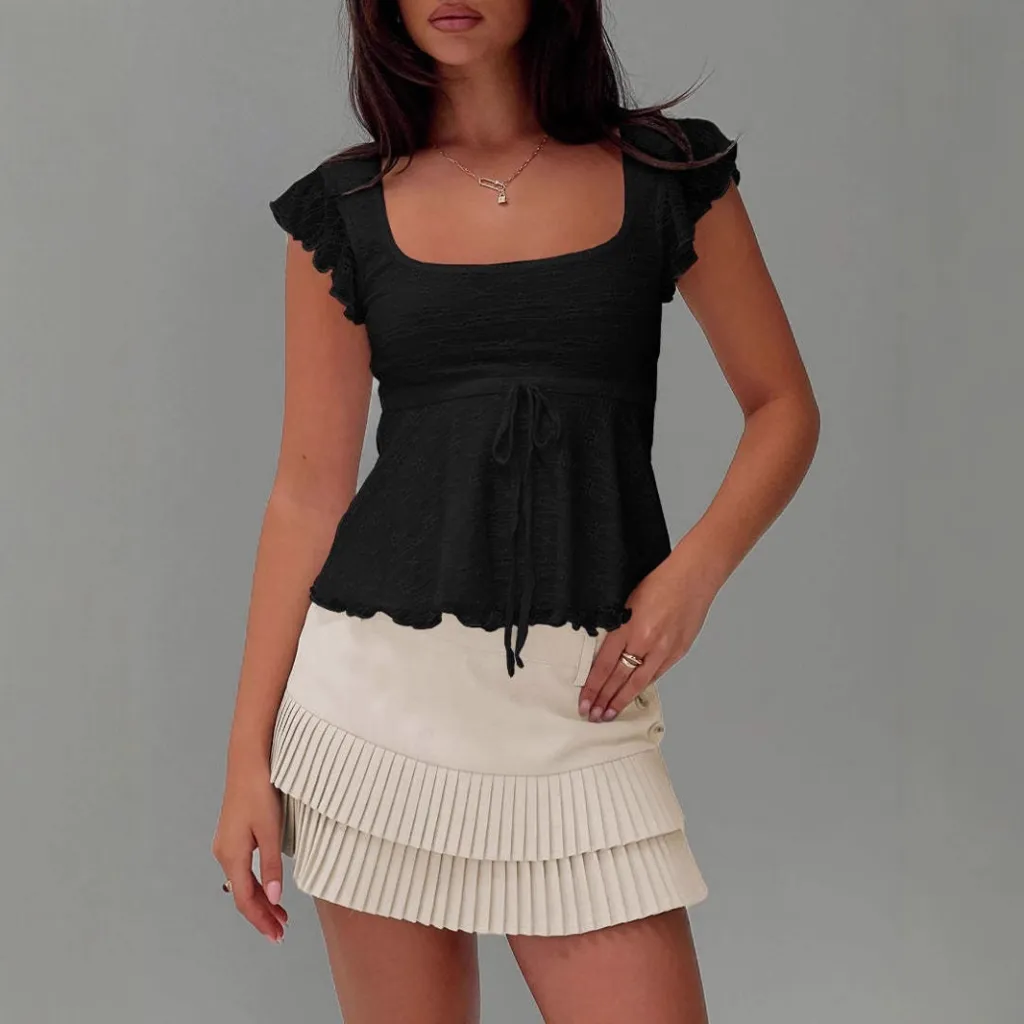 Half Sleeve Short Top Spring Summer Slim-fit - Black