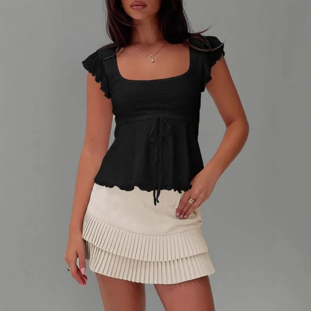 Half Sleeve Short Top Spring Summer Slim fit Black - Shop at LoveMi