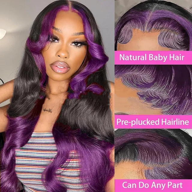 Gradient Purple Headgear Front Lace Real Human Hair 13X6 180 Density - Shop at LoveMi
