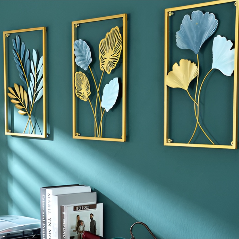 Colorful Wrought Iron Narrow Leaves Modern Living Room Wall Decoration
