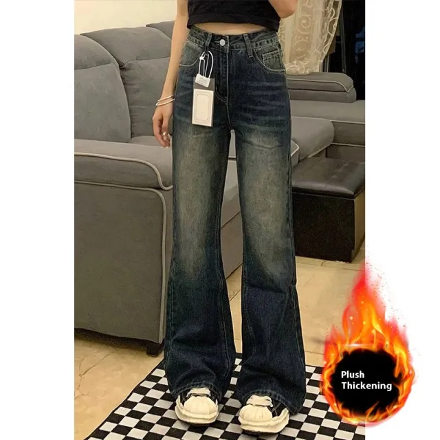 Women's Retro Blue Skinny Jeans Plus Size Retro Blue With Velvet - Shop at LoveMi