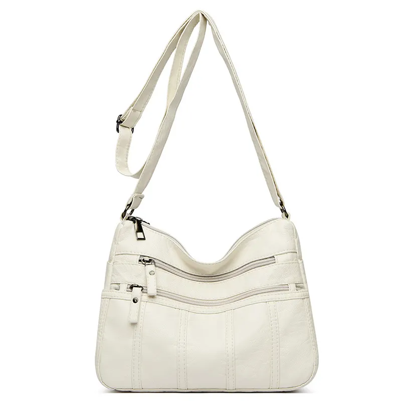 New Trendy Soft Leather Multilayer Messenger Bag - White