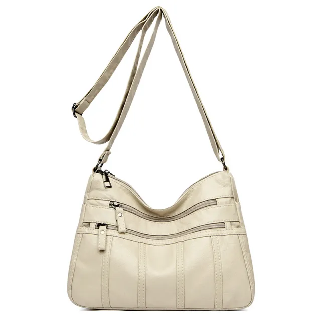 New Trendy Soft Leather Multilayer Messenger Bag Beige - Shop at LoveMi