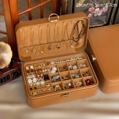 Large-capacity Jewelry Vintage Brown Portable Storage Box - Treasure Box Double Layer - View 1