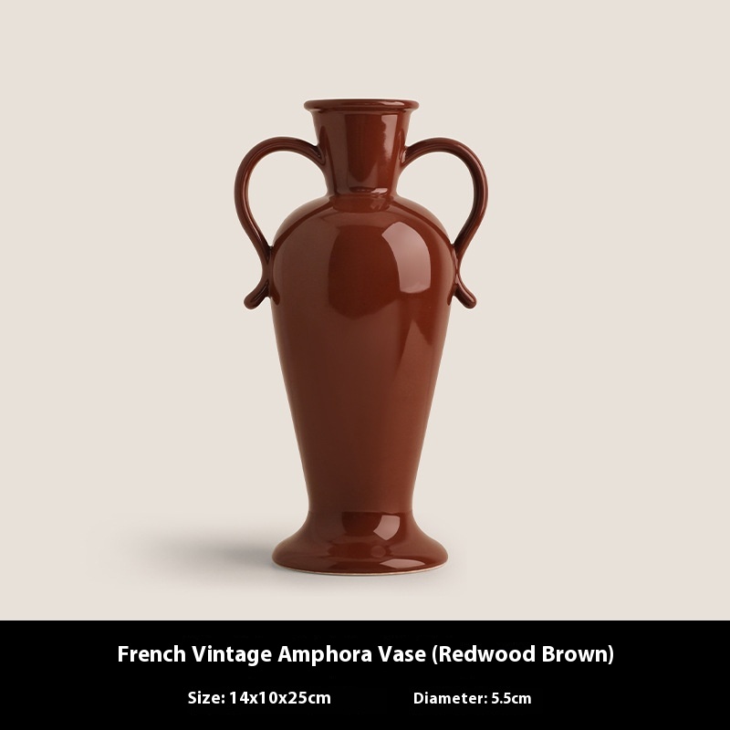 Simple Soft Home Binaural Ceramic Vase Decoration Red Shirt Brown - Shop at LoveMi