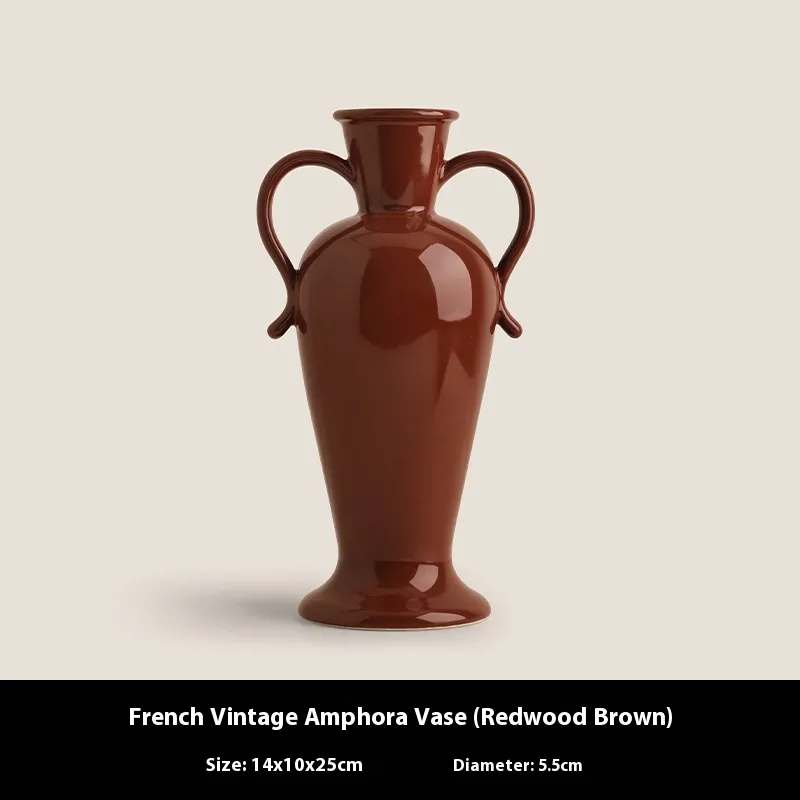 Simple Soft Home Binaural Ceramic Vase Decoration - Red Shirt Brown