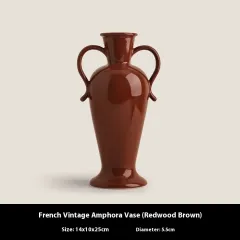 Simple Soft Home Binaural Ceramic Vase Decoration - Red Shirt Brown - View 1