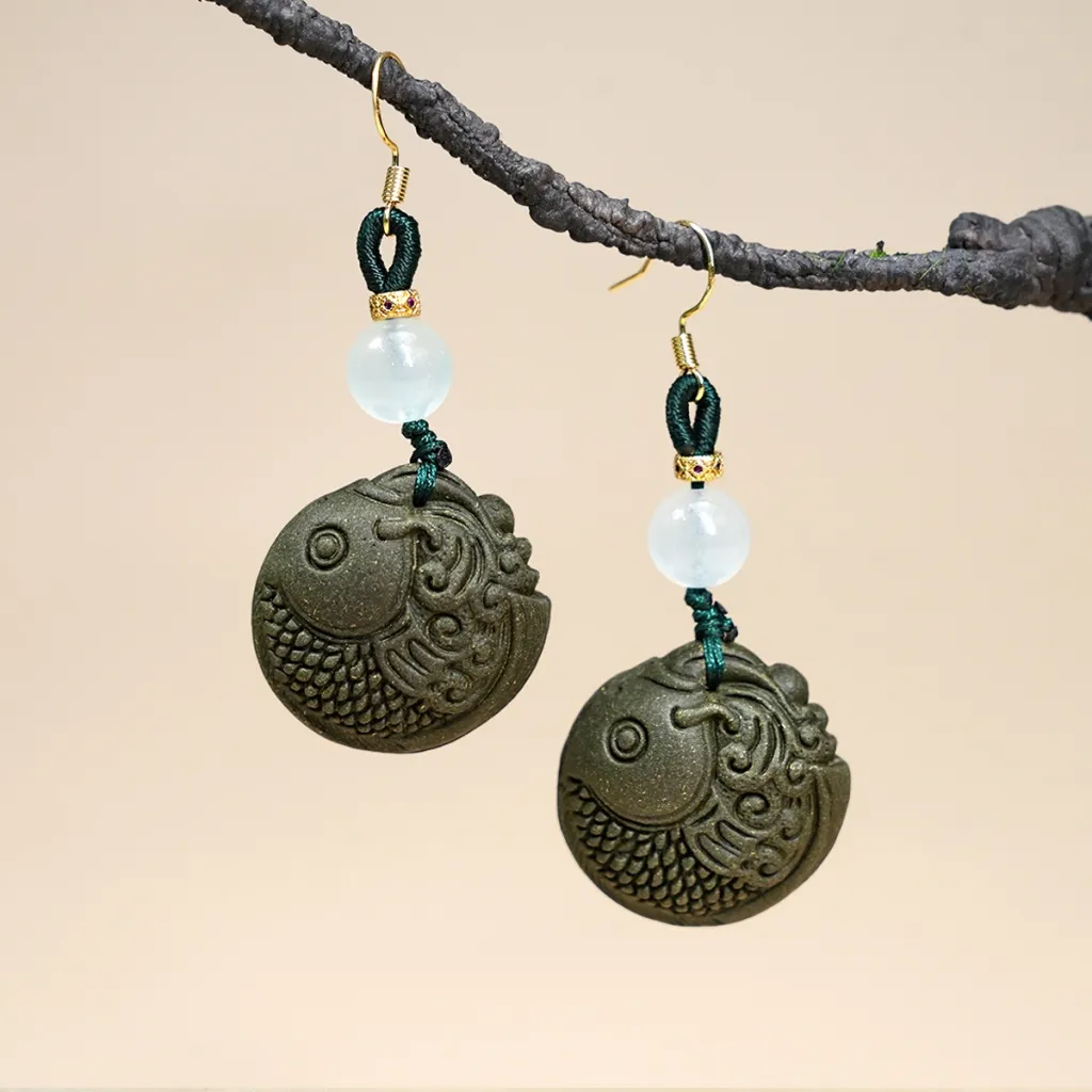 Jasmine Longjing Tea Fragrance And Fragrant Beads - Every Year Fish Earrings