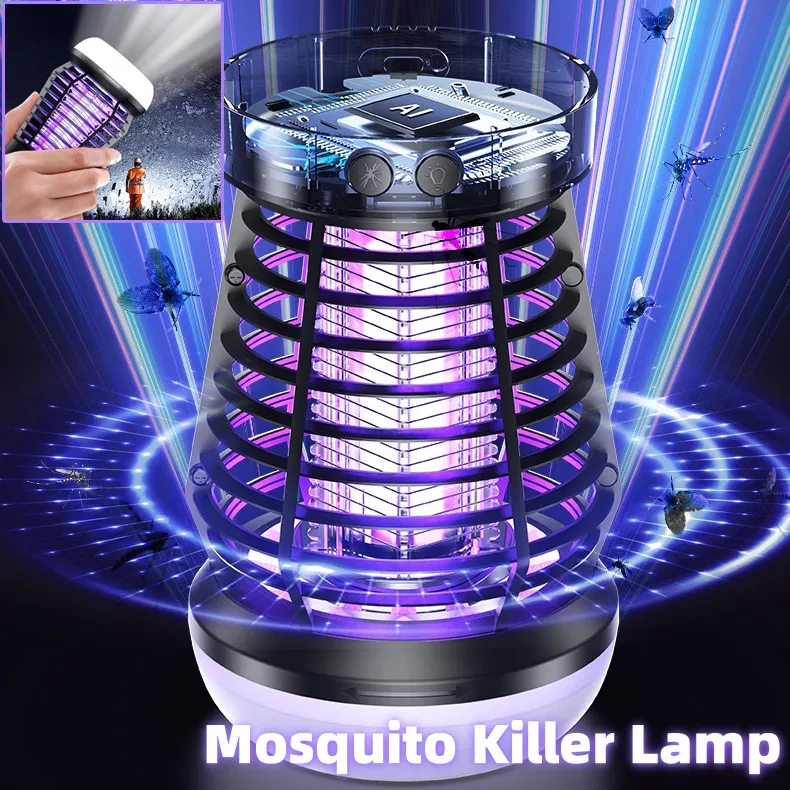 2in1 Mosquito Killer Lamp Electric Fly Catcher USB Rechargeable Electric Mosquito Swatter Electric Fly Trap With Night Light S0S Emergency Light Mosquito Killer Terrace Camping