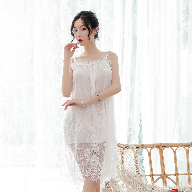 Underwear Pajamas Transparent Skirt Hem Lace Slip Nightdress