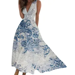 Long Skirt V-neck Sleeveless Digital Printing - Lyqsyzc304 - View 1