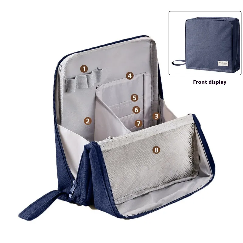 Plus-sized Capacity Canvas Good-looking Oxford Dormitory Cosmetic Bag - Navy Blue